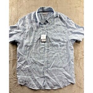 NWT Porter & Ash Shirt Men's XL Light Blue Short Sleeve Button Down 100% Linen